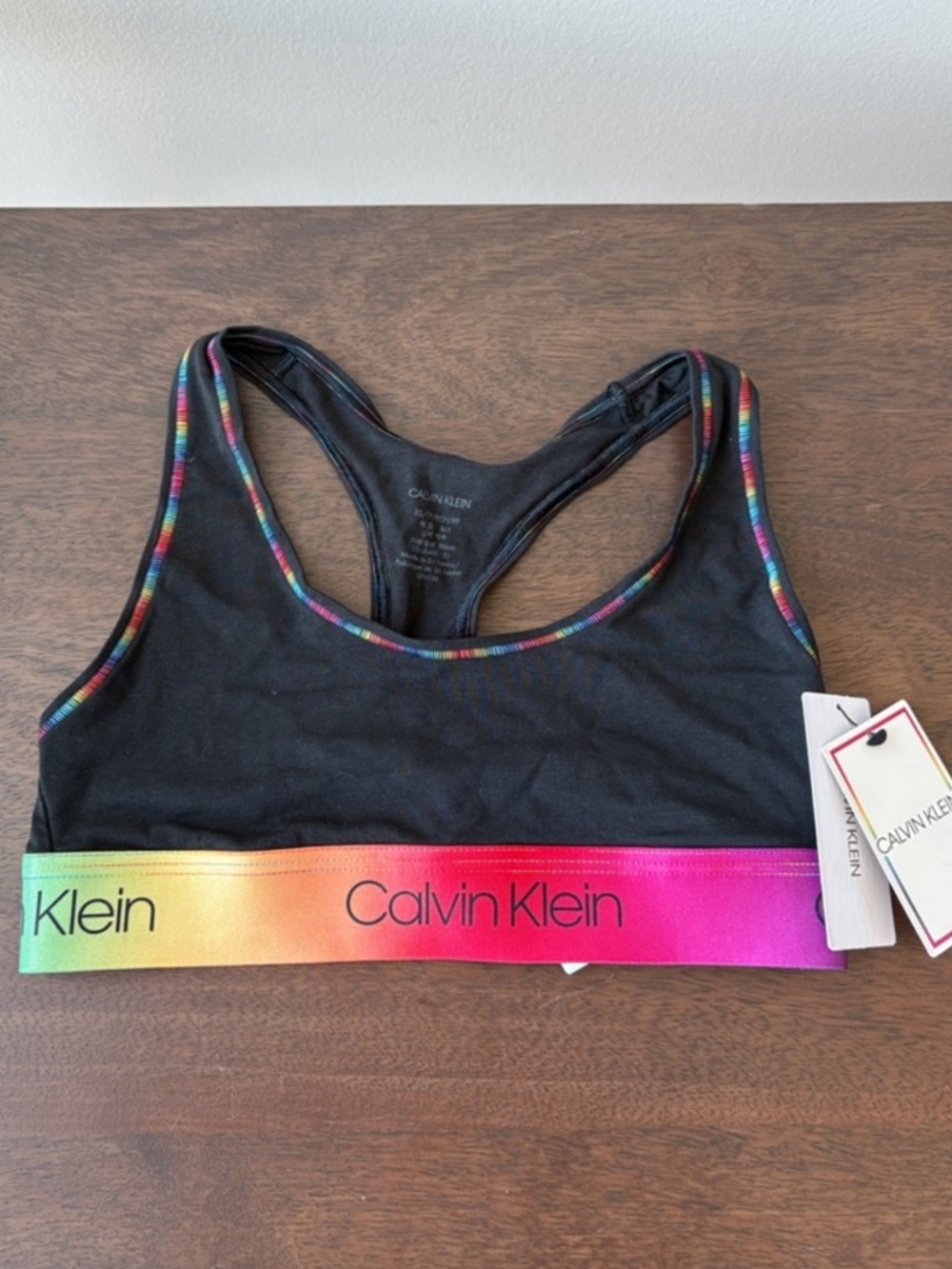Calvin Klein Modern Cotton Logo Bralette Sports Bra Pride Black XS NWT